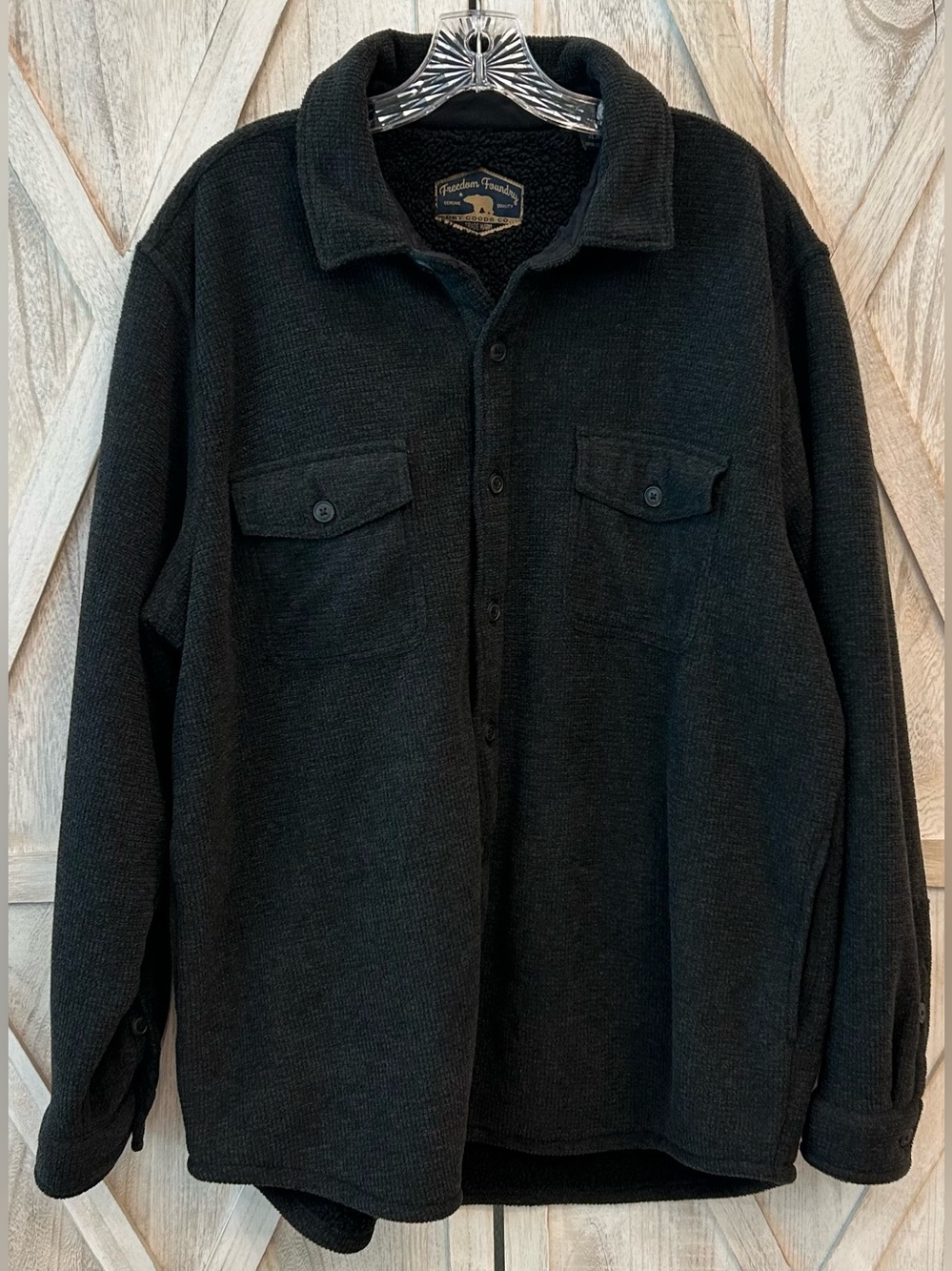 Freedom Foundry Sherpa Lined Shirt Jacket Men’s XL Black Fleece Shacket Workwear